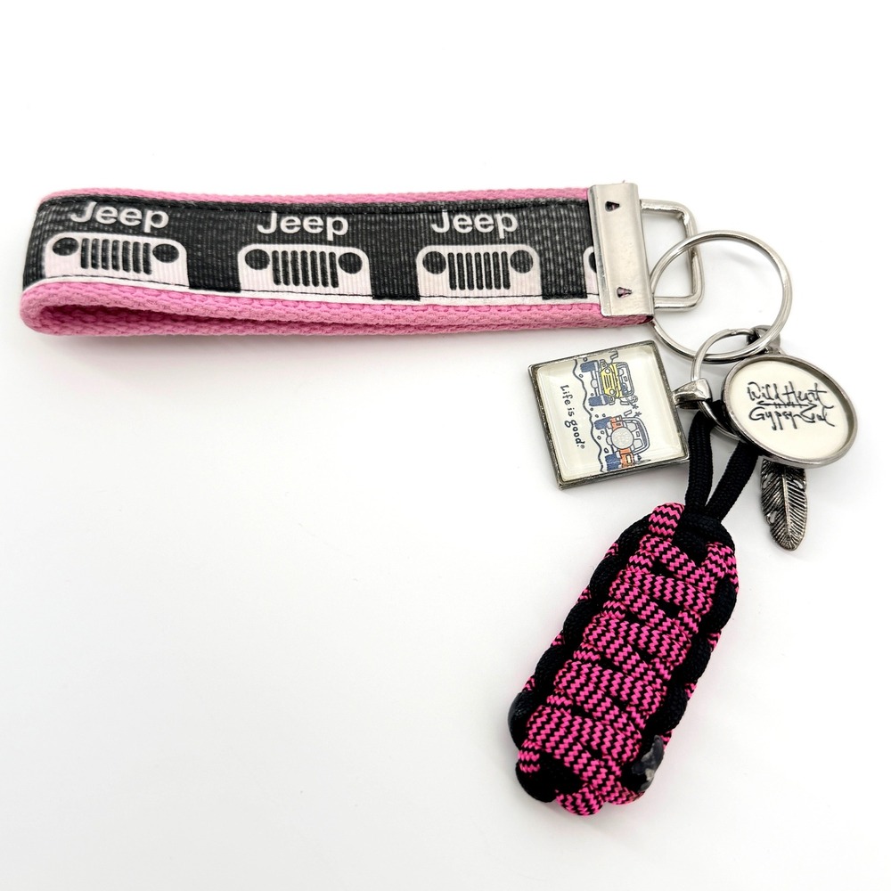 Jeep Keychain Wristlet Womens Pink Black Good Life Is Good Paracord Charms